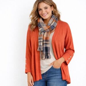Soft Surroundings Open-Front Knit Cardigan – Coral Orange – Size M